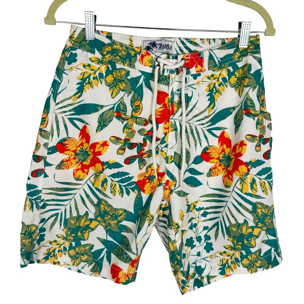 Trunks‎ Surf & Swim Co. Tropical Floral Lace Up Mesh Lined Swim Shorts Sz Small